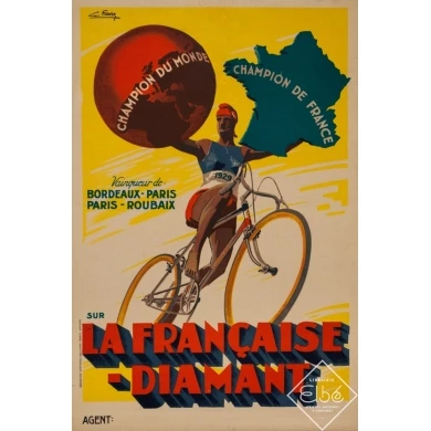 Affiche ancienne de publicité - G.Favre -  - La Française Diamant Champion De France et Du Monde - 59 par 39 cm