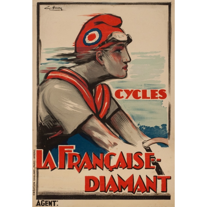 Vintage advertising poster - G.Favre - Cycle La Française Diamant - 22.8 by 15.4 inches