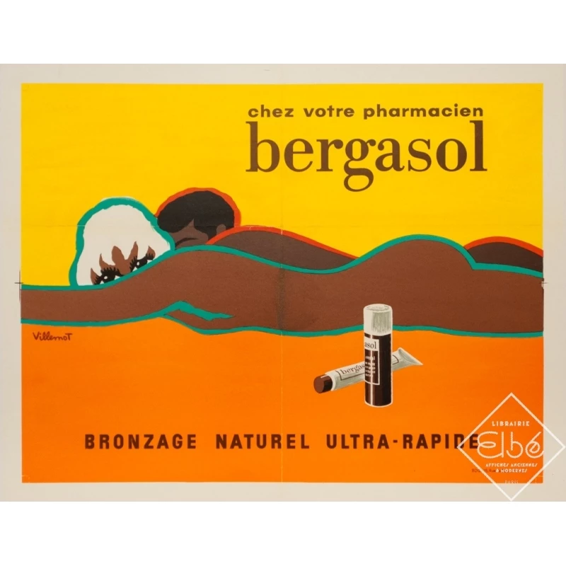 Vintage advertising poster - Villemot - Circa 1976 - Bergasol Bronzage - 16.3 by 21.3 inches