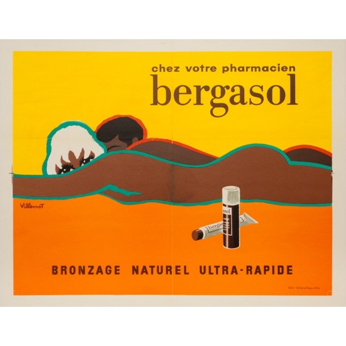 Vintage advertising poster - Villemot - Circa 1976 - Bergasol Bronzage - 16.3 by 21.3 inches