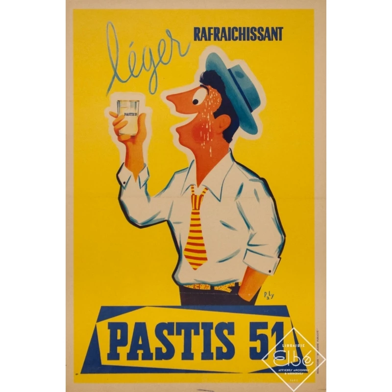 Affiche ancienne de publicité Pastis 51 de Pa Ly Circa 1950