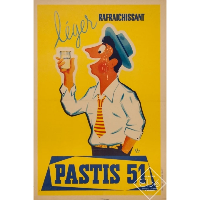 Affiche ancienne de publicité - Pa Ly - Circa 1950 - Pastis 51 - 60 par 40 cm