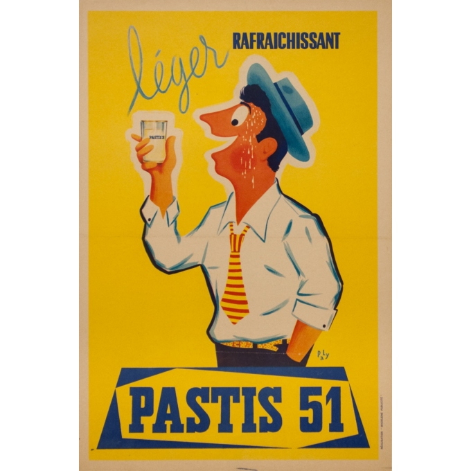 Vintage advertising poster - Pa Ly - Circa 1950 - Pastis 51 - 23.6 by 15.8 inches