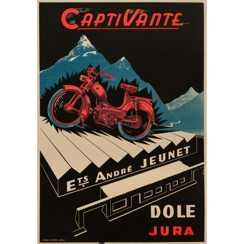 Vintage advertising poster - Circa 1950 - CaptiVante Ets André Jeunet Dole Jura Moto - 31.5 by 21.6 inches
