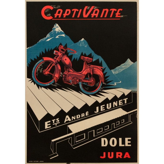 Affiche ancienne de publicité - Circa 1950 - CaptiVante Ets André Jeunet Dole Jura Moto - 80 par 55 cm