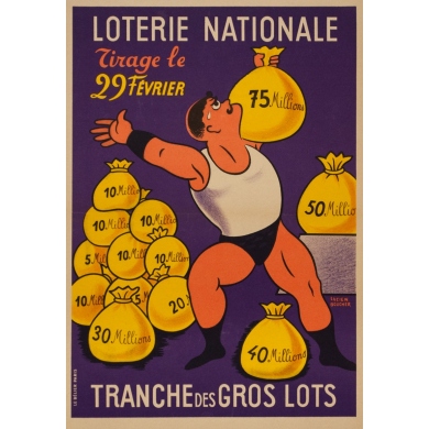 Vintage advertising poster - Lucien Boucher - Circa 1959 - Loterie Nationale Tirage Du 29 Fevrier - 21.6 by 15.2 inches
