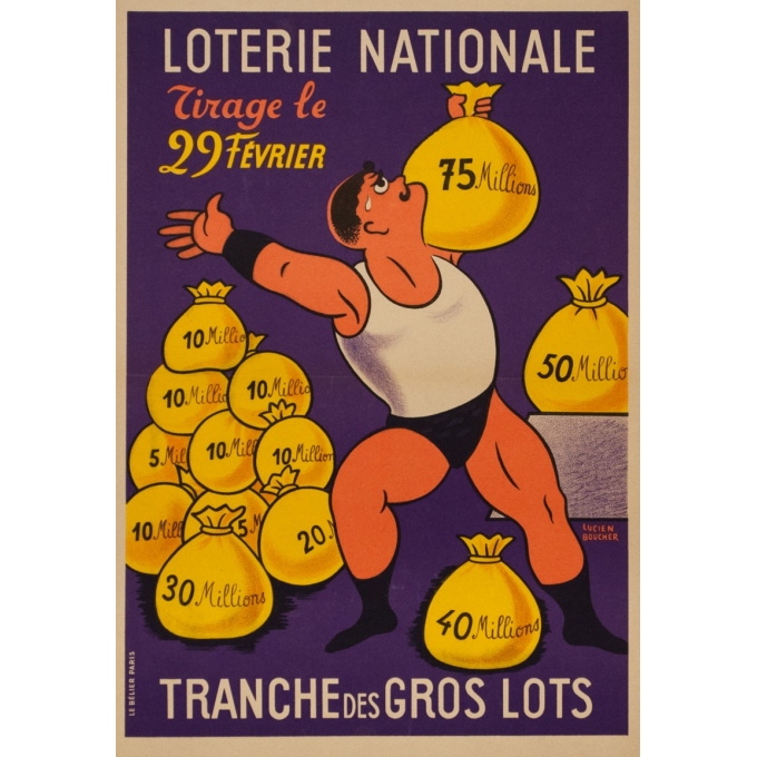 Affiche ancienne de publicité - Lucien Boucher - Circa 1959 - Loterie Nationale Tirage Du 29 Fevrier - 55 par 38.5 cm