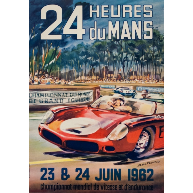 Vintage advertising poster - Beligond - 1962 - 24 Heures Du Mans - 22.4 by 15.6 inches