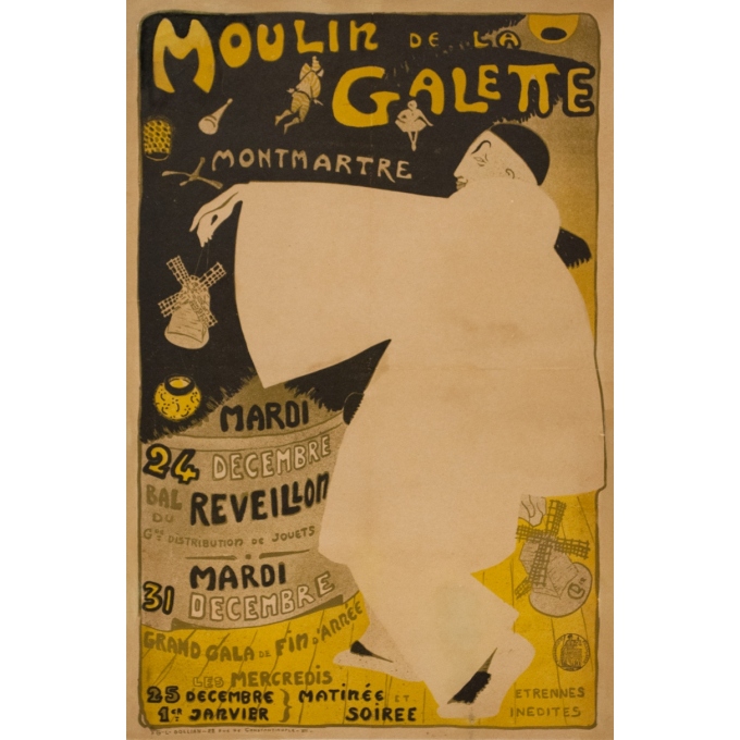Affiche ancienne de publicité - Moulin De La Galette Montmartre - 58 par 38 cm