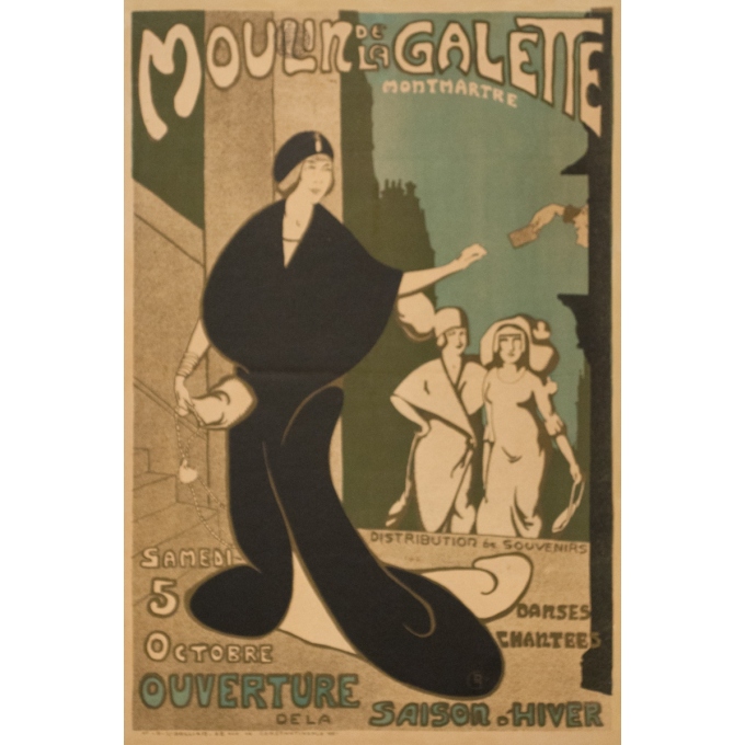 Affiche ancienne de publicité - Circa 1910 - Moulin De La Galette Montmartre - 58 par 39 cm