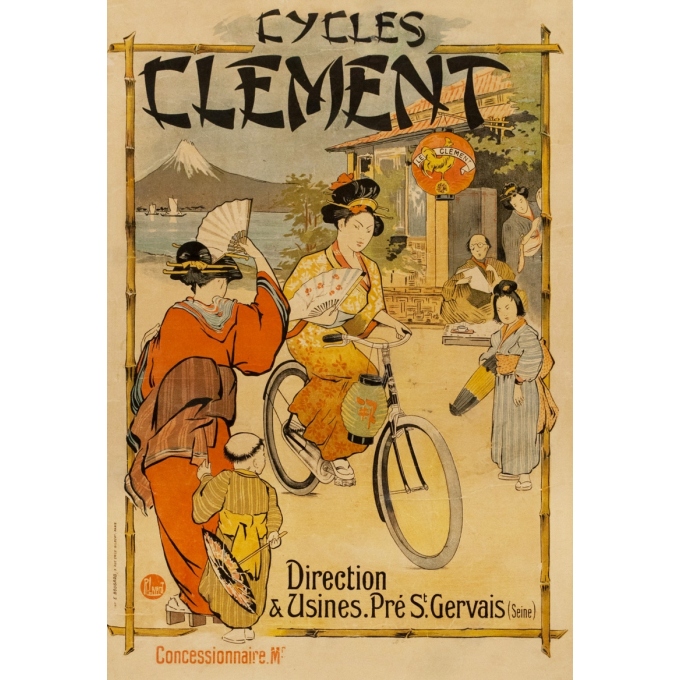 Affiche ancienne de publicité - R.Lrprd - 1906 - Cycles Clément Japon - 69.5 par 47.5 cm