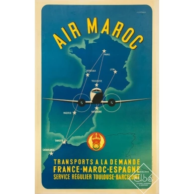 Vintage travel poster - E.Esperance - Circa 1957 - Air Maroc 1957 - 40 by 25.6 inches