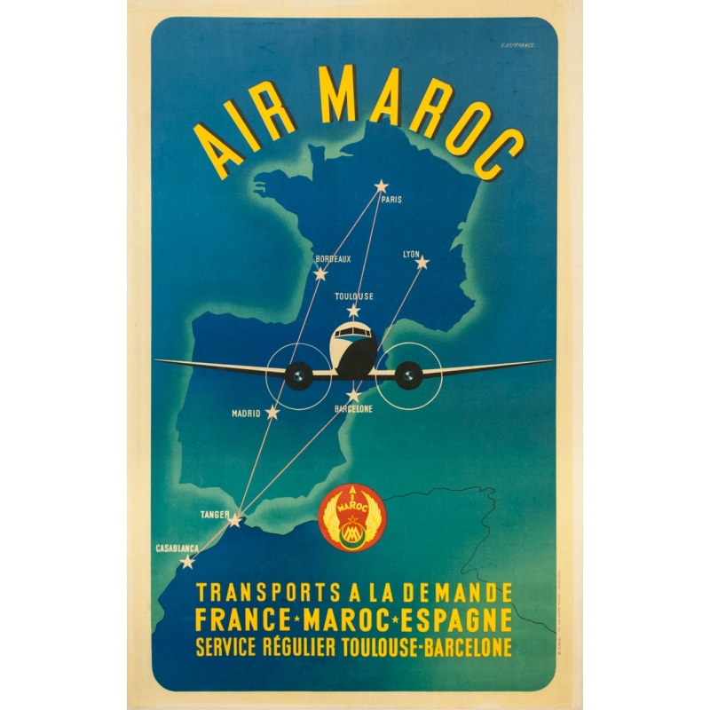 Vintage travel poster - E.Esperance - Circa 1957 - Air Maroc 1957 - 40 by 25.6 inches