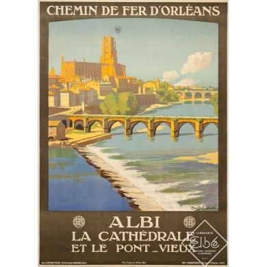 Vintage travel poster - Constant Duval - 1921 - Albi Cathédrale Pont Vieux 1921 - 40.9 by 29.5 inches