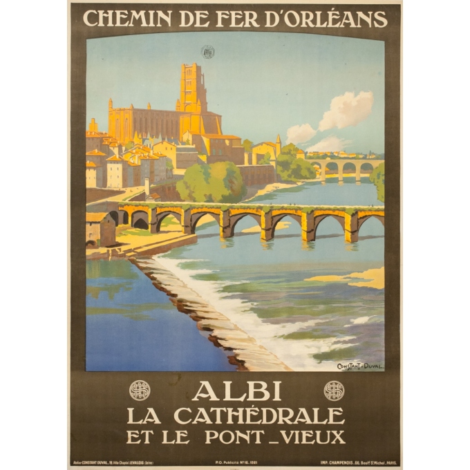 Affiche ancienne de voyage - Constant Duval - 1921 - Albi Cathédrale Pont Vieux 1921 - 104 par 75 cm