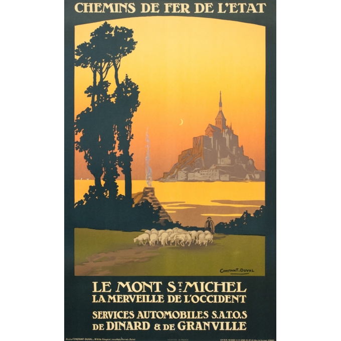 Affiche ancienne de voyage - Constant Duval - 1920 - Le Mont Saint Michel 1920 - 100 par 62.5 cm