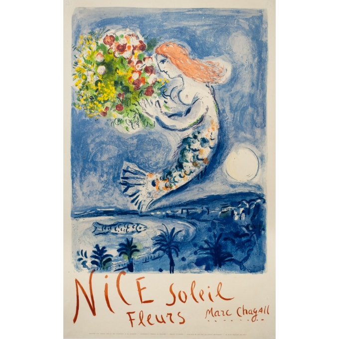 Affiche ancienne d'exposition - Marc Chagall - 1962 - Nice Soleil Fleur 1962 - 100 par 62.5 cm