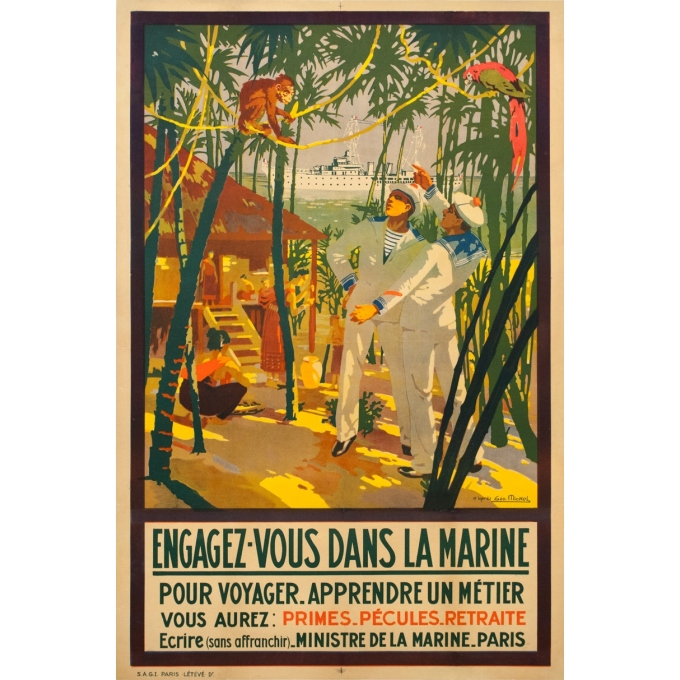 Affiche ancienne de voyage - Geo Michel - 1925 - Engagez Vous Dans La Marine Ministère De La Marine 1925 - 120.5 par 79.5 cm