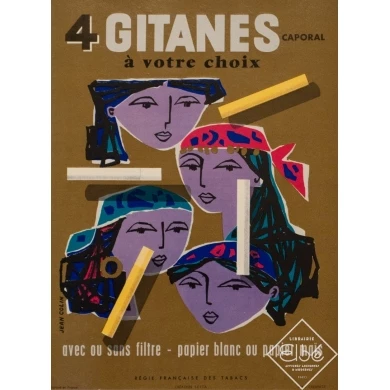 Vintage advertising poster - Jean Colin  - 1959 - Gitanes - 13 by 9.6 inches
