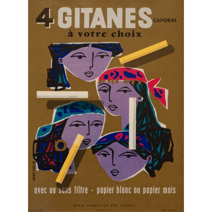 Vintage advertising poster - Jean Colin  - 1959 - Gitanes - 13 by 9.6 inches