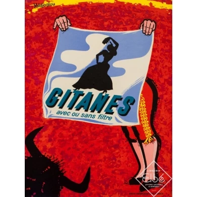 Affiche ancienne de publicité - Yoldjoglou - 1950 - Gitanes 1950 - 33.5 par 25 cm