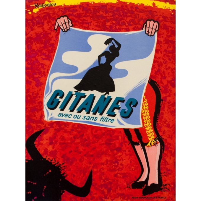 Affiche ancienne de publicité - Yoldjoglou - 1950 - Gitanes 1950 - 33.5 par 25 cm