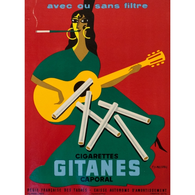 Affiche ancienne de publicité - Fix Masseau - 1957 - Gitanes - 33 par 25 cm