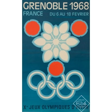 Affiche ancienne de publicité - 1968 - Jeux Olympiques Grenoble 1968 - 51.5 par 31.5 cm
