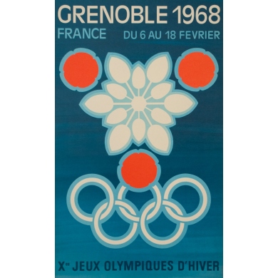 Vintage advertising poster - 1968 - Jeux Olympiques Grenoble 1968 - 20.3 by 12.4 inches
