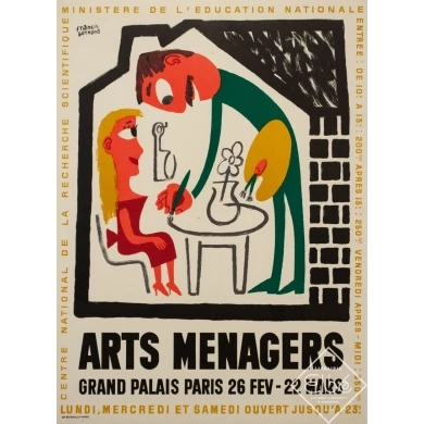 Affiche ancienne d'exposition - Francis Bernard - Circa 1960 - arts menagers 1960 - 53 par 38.5 cm