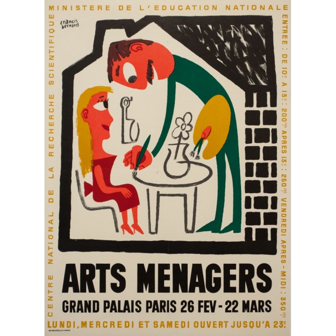 Affiche ancienne d'exposition - Francis Bernard - Circa 1960 - arts menagers 1960 - 53 par 38.5 cm