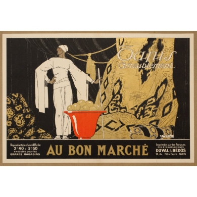 Affiche ancienne de publicité - Rene Vincent - Au Bon Marché Tapis Ameublement - 41.5 par 28.5 cm