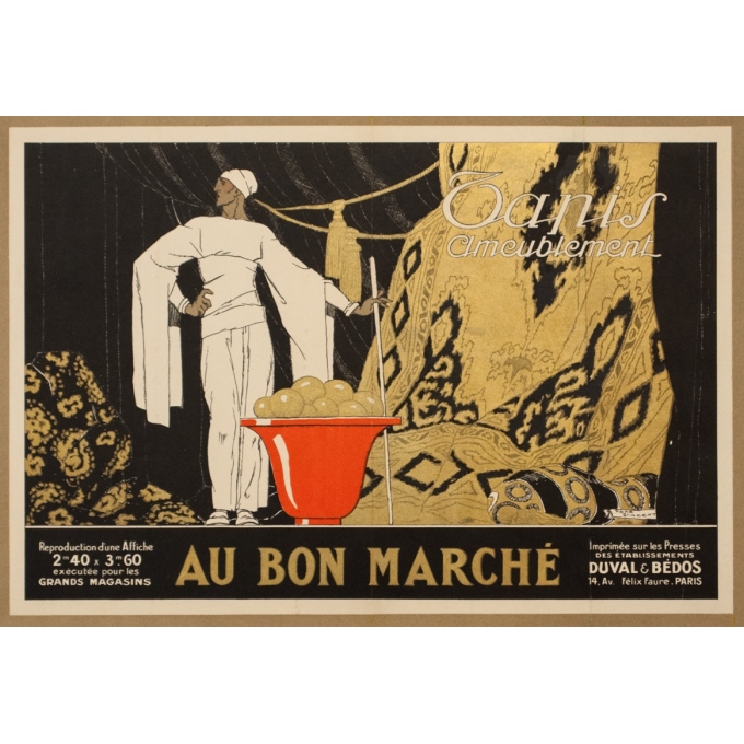 Affiche ancienne de publicité - Rene Vincent - Au Bon Marché Tapis Ameublement - 41.5 par 28.5 cm