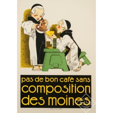 Vintage advertising poster - Rene Vincent - 1925 - Pas de bon café sans Composition des moines - 22.2 by 15.6 inches