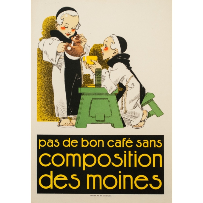 Vintage advertising poster - Rene Vincent - 1925 - Pas de bon café sans Composition des moines - 22.2 by 15.6 inches