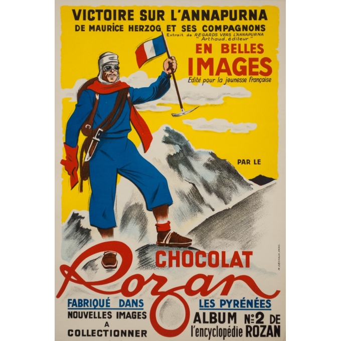 Affiche ancienne de publicité - 1950 - chocolat Rozan les Pyrénées - 51 par 35 cm