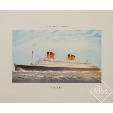 Vintage travel poster - Marin Marie - 1960 - Compagnie générale transatlantique Liberté - 17.9 by 14.6 inches