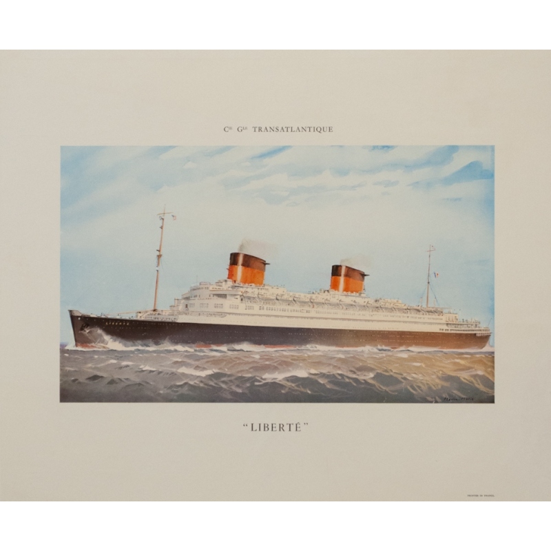Affiche ancienne de voyage - Marin Marie  - 1960 - Compagnie générale transatlantique Liberté - 45.5 par 37 cm