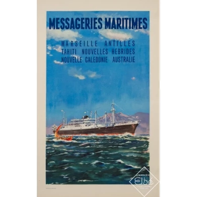 Affiche ancienne de voyage - G.Gachons - 1958 - messageries maritimes Caledonia 1958 - 49.5 par 31.5 cm