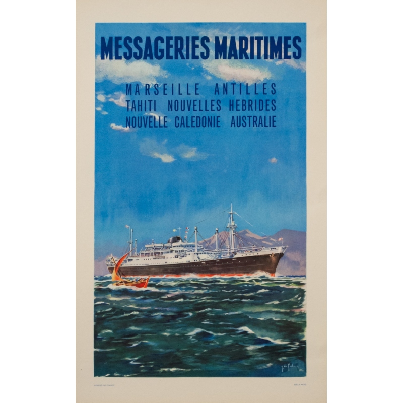 Affiche ancienne de voyage - G.Gachons - 1958 - messageries maritimes Caledonia 1958 - 49.5 par 31.5 cm