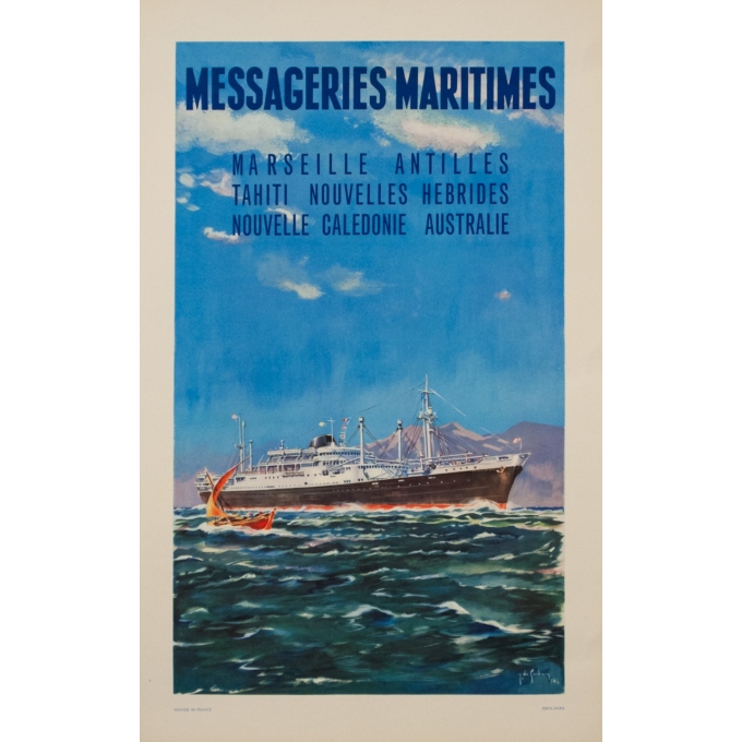 Vintage travel poster - G.Gachons - 1958 - messageries maritimes Caledonia - 19.5 by 12.4 inches
