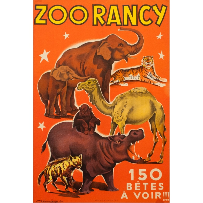 Affiche ancienne d'exposition - G.Lecureux - 1970 - Zoo rancy - 57.5 par 38.5 cm