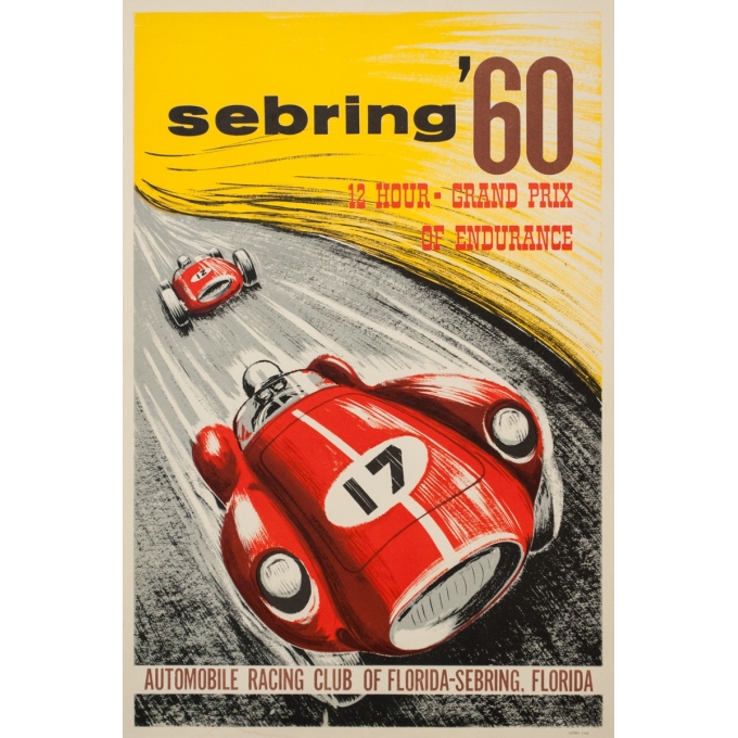 Affiche ancienne de publicité - 1960 - Sebring 60 Grand prix automobile Florida - 56.7 par 40 cm