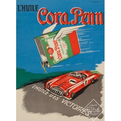 Affiche ancienne de publicité - Circa 1950 - Sibade Huile des victoires Cora Penn - 40 par 30 cm
