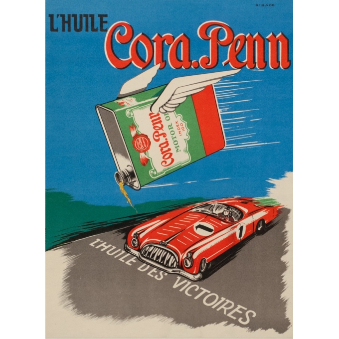 Affiche ancienne de publicité - Circa 1950 - Sibade Huile des victoires Cora Penn - 40 par 30 cm