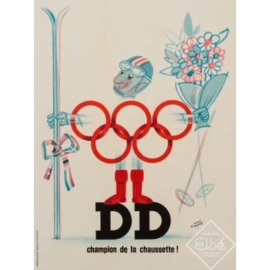 Vintage advertising poster - Francis Martocop - Circa 1960 - DD Chaussette - 15.8 by 11.8 inches