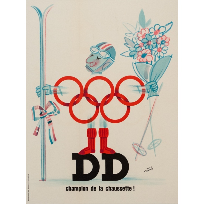 Affiche ancienne de publicité - Francis Martocop - Circa 1960 - DD Chaussette - 40 par 30 cm
