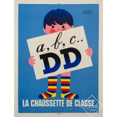 Affiche ancienne de publicité - Hervé Morvan  - 1972 - Chaussette ABC DD - 55 par 42 cm