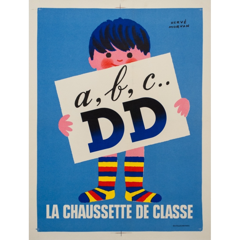 Vintage advertising poster - Hervé Morvan  - 1972 - Chaussette ABC DD - 21.6 by 16.5 inches