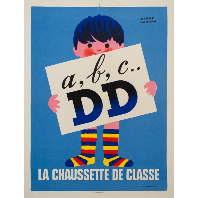Affiche ancienne de publicité - Hervé Morvan  - 1972 - Chaussette ABC DD - 55 par 42 cm
